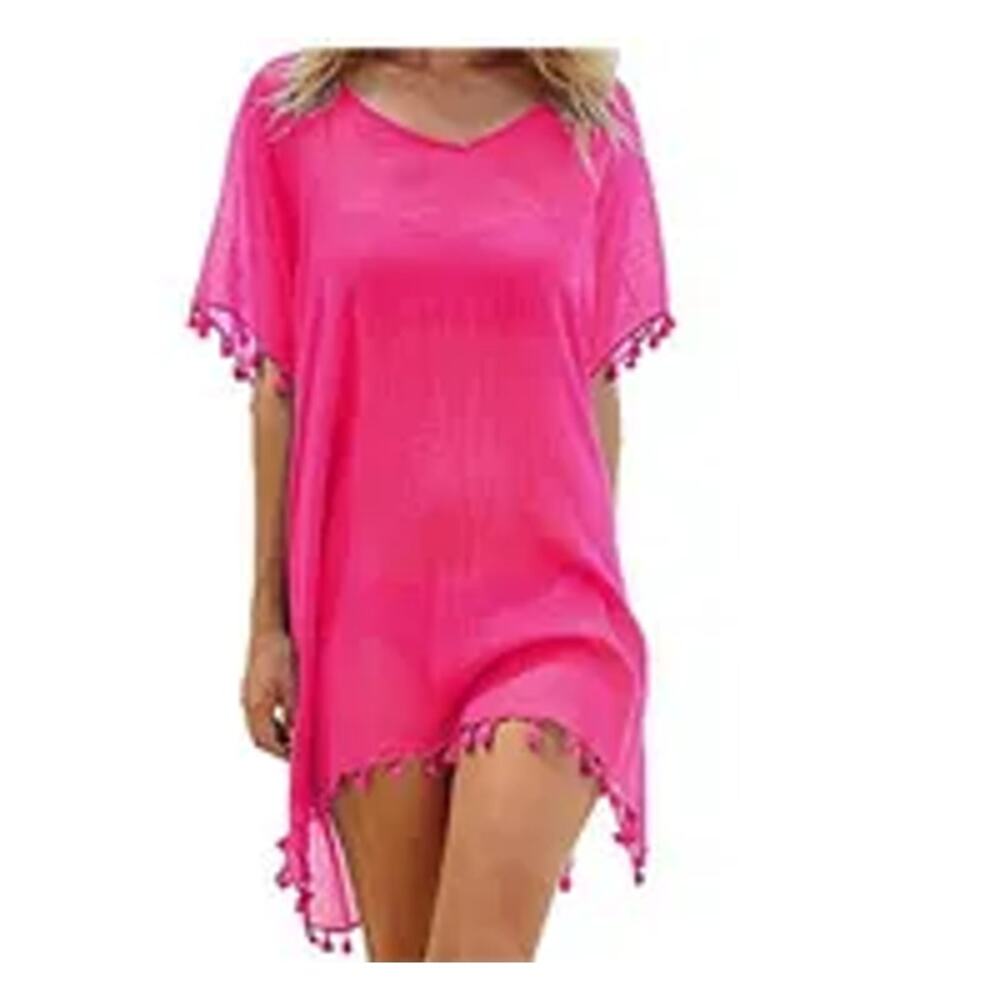 Rose Red Tasseled Beach Cover Up